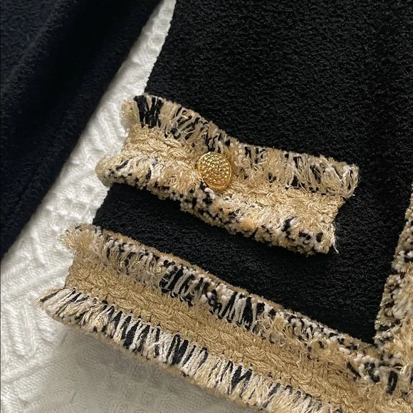 St. John Tweed Knit Jacket Gold Black - Picture 9 of 16